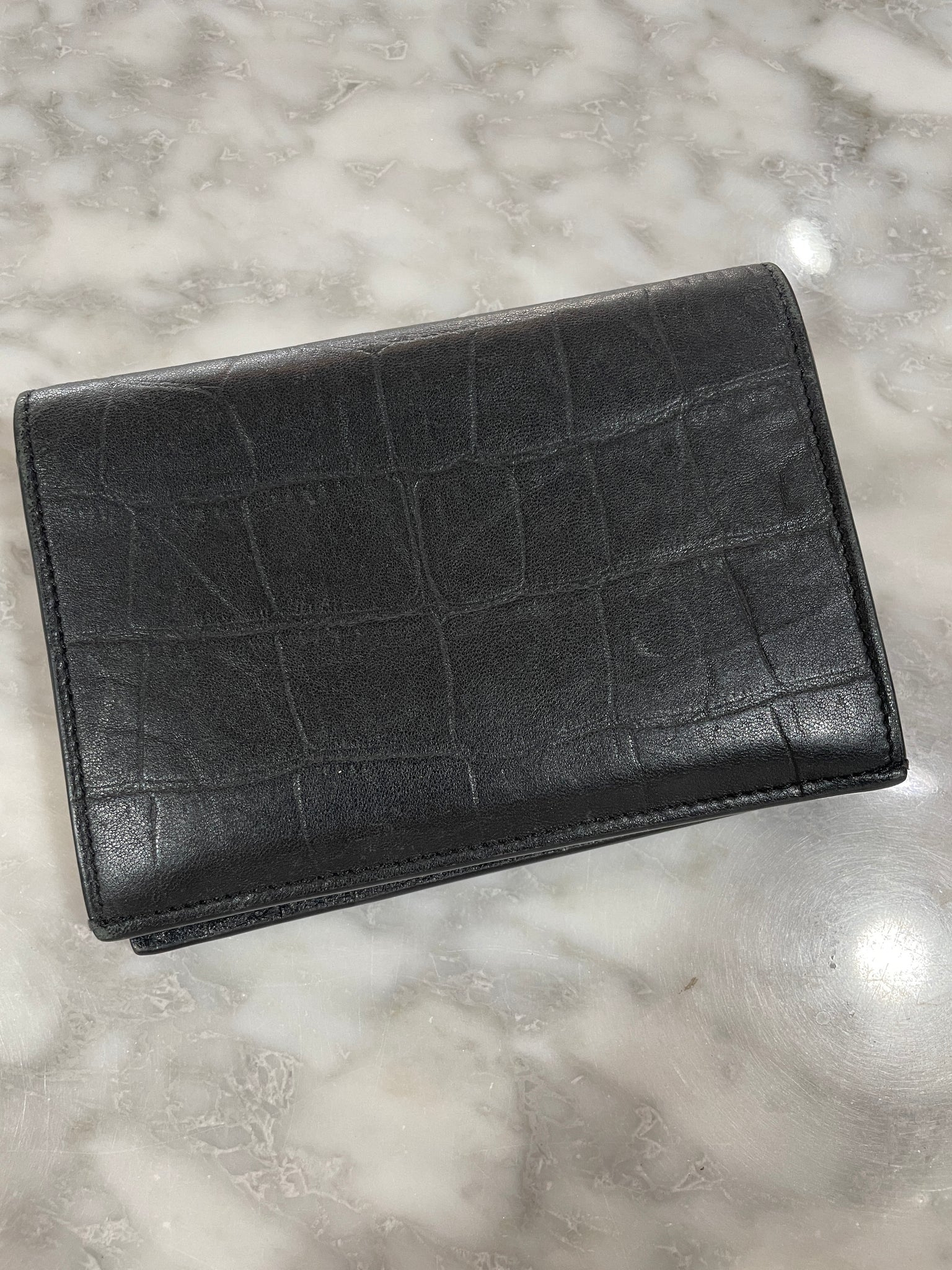 Saint Laurent Croc Embossed Leather Fold Wallet