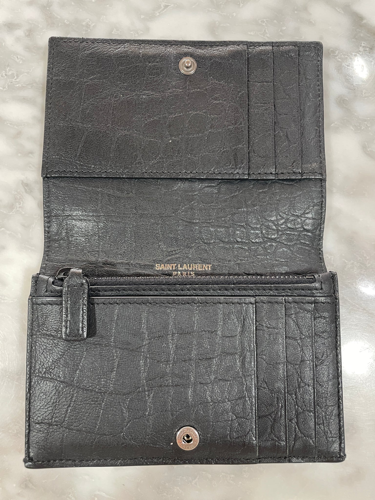 Saint Laurent Croc Embossed Leather Fold Wallet