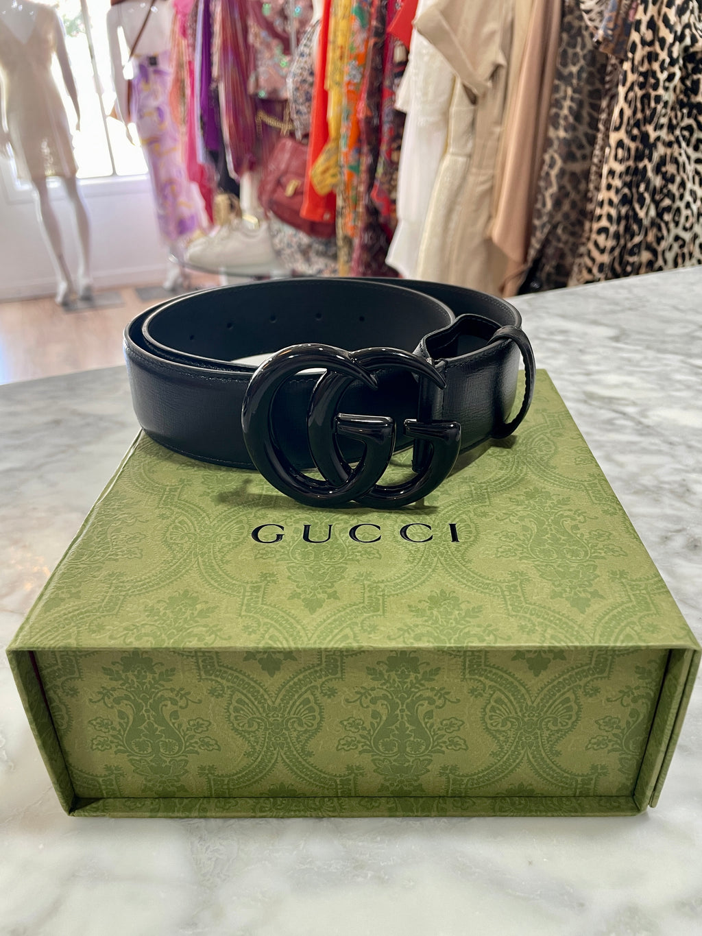 Gucci GG Marmont Wide Belt in Black