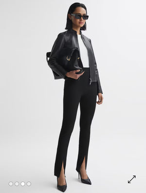 Reiss Allie Leather Collarless Biker Jacket