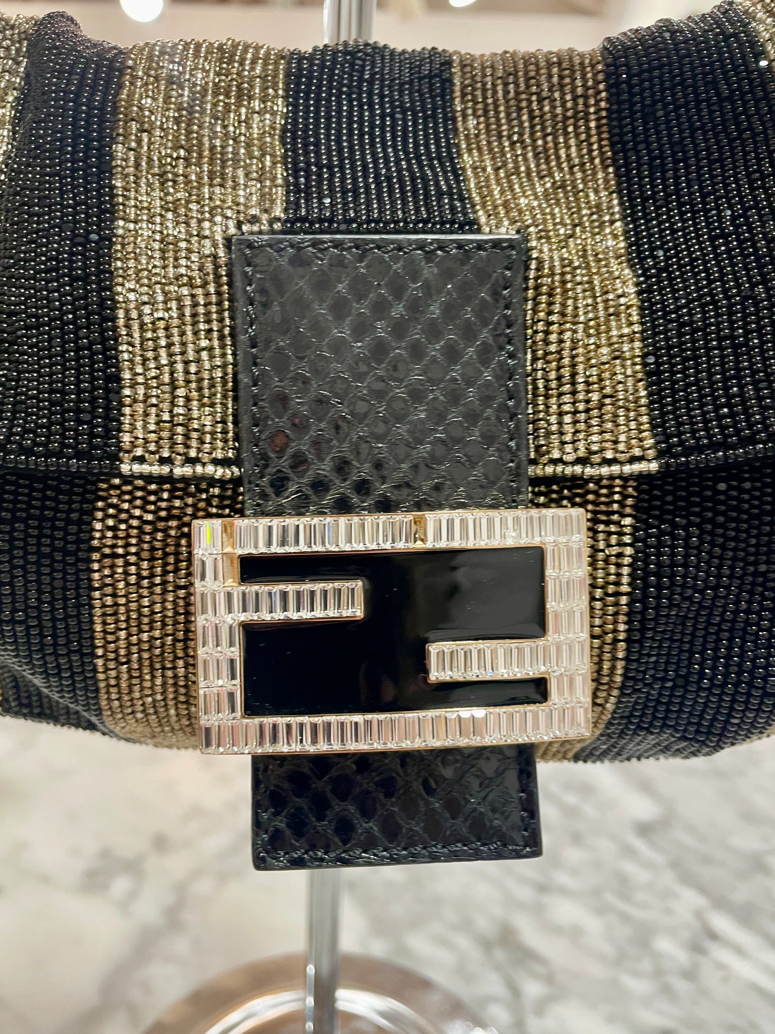 Fendi Striped Beaded Baguette Handbag