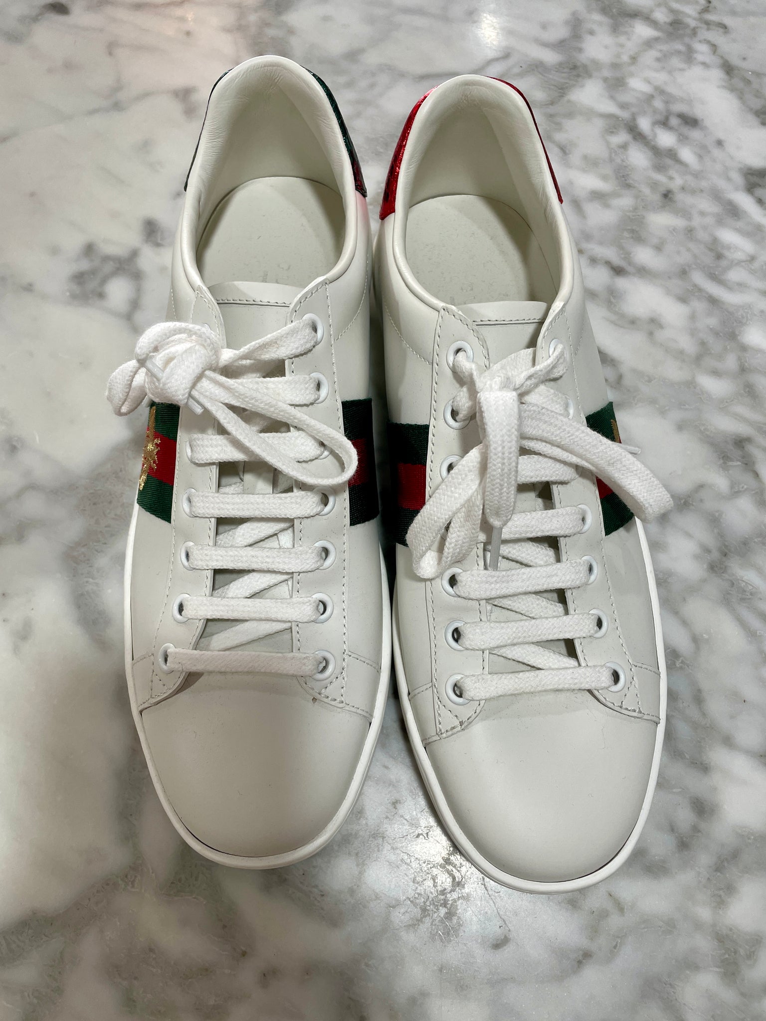 Gucci Ace Watersnake-Trimmed Embroidered Leather Sneakers