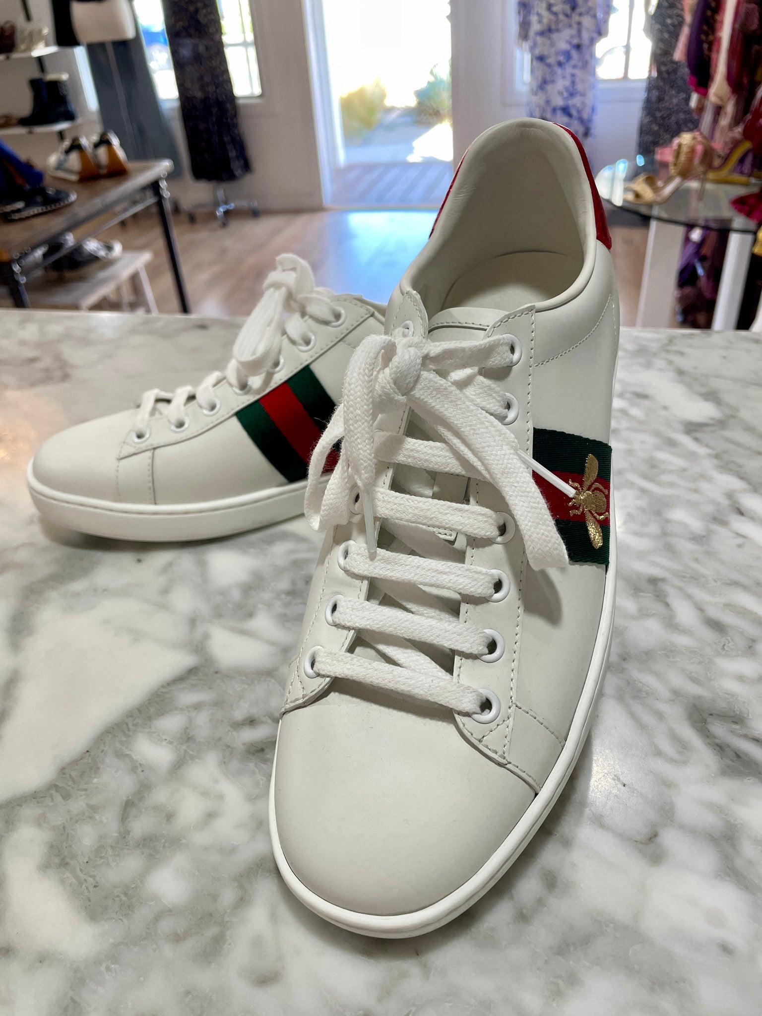 Gucci Ace Watersnake-Trimmed Embroidered Leather Sneakers