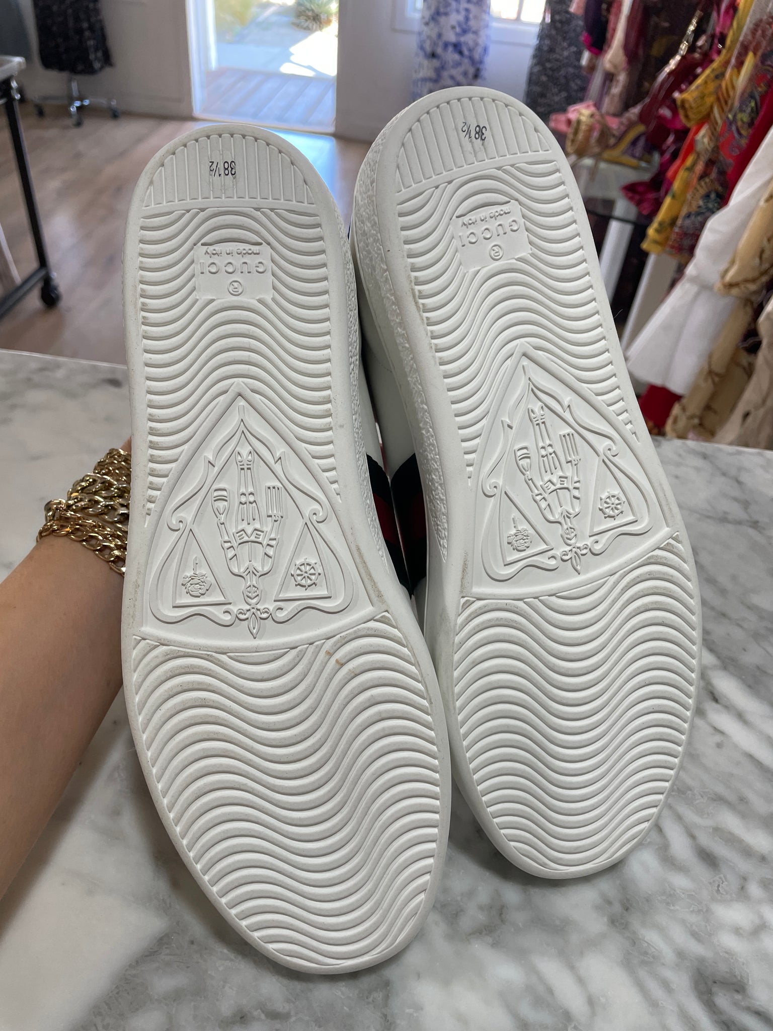 Gucci Ace Watersnake-Trimmed Embroidered Leather Sneakers